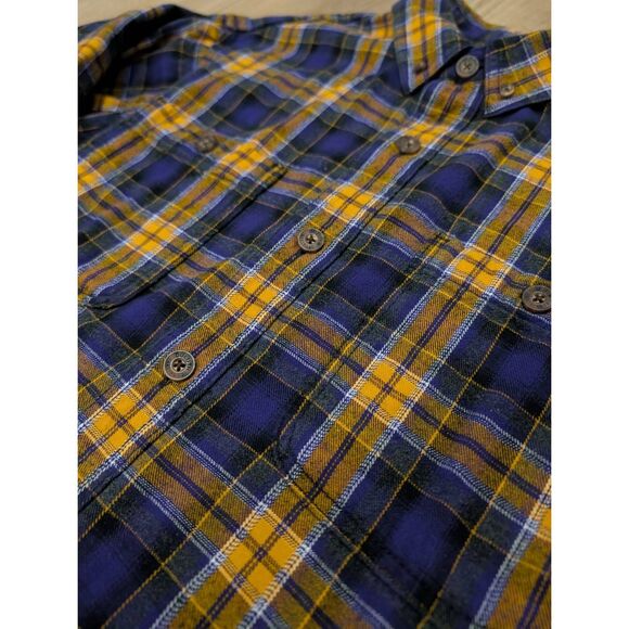 Duluth Trading Relaxed Fit Plaid Flannel Men’s M Purple Gold Vikings Colors - Picture 11 of 11